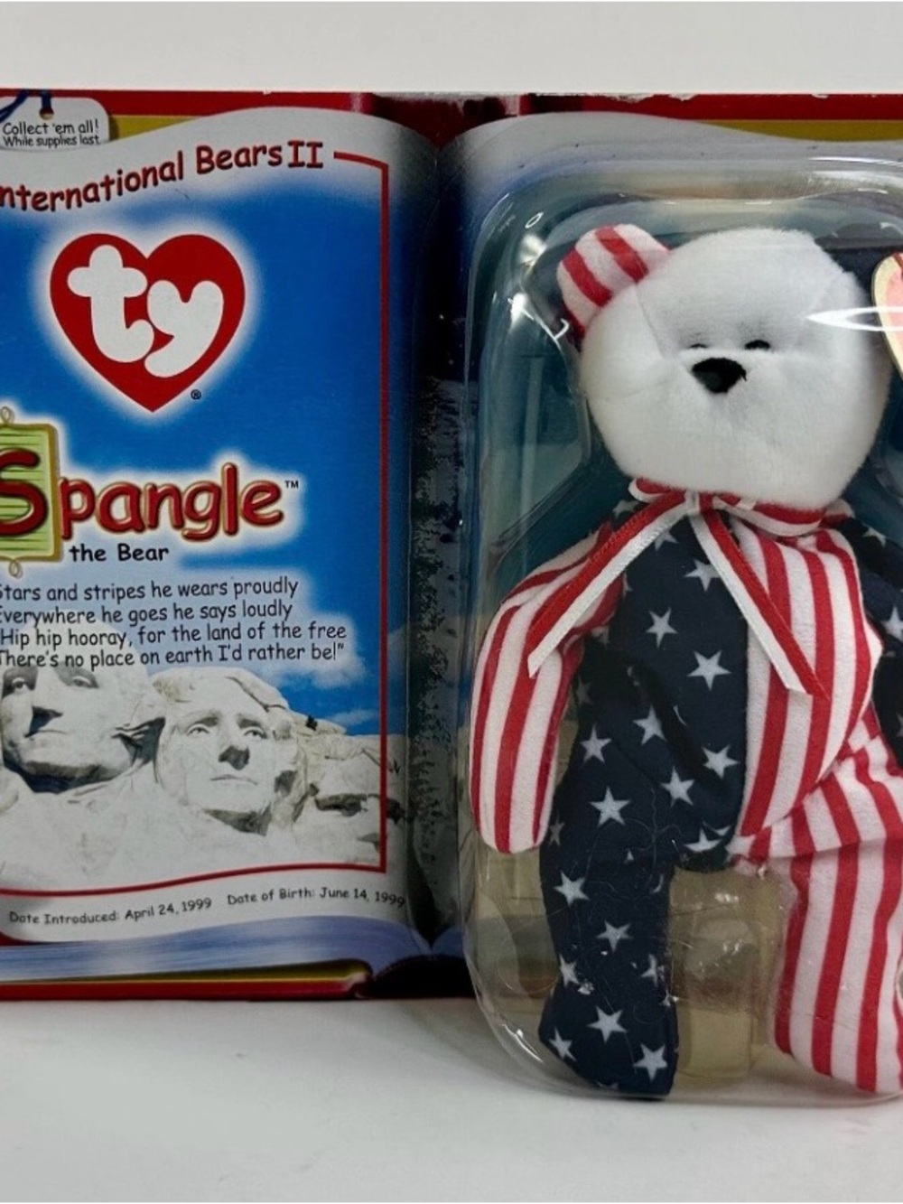Ty Spangle Patriotic Bear Plush - Red, White, Blue 1999 Spangle the Bear